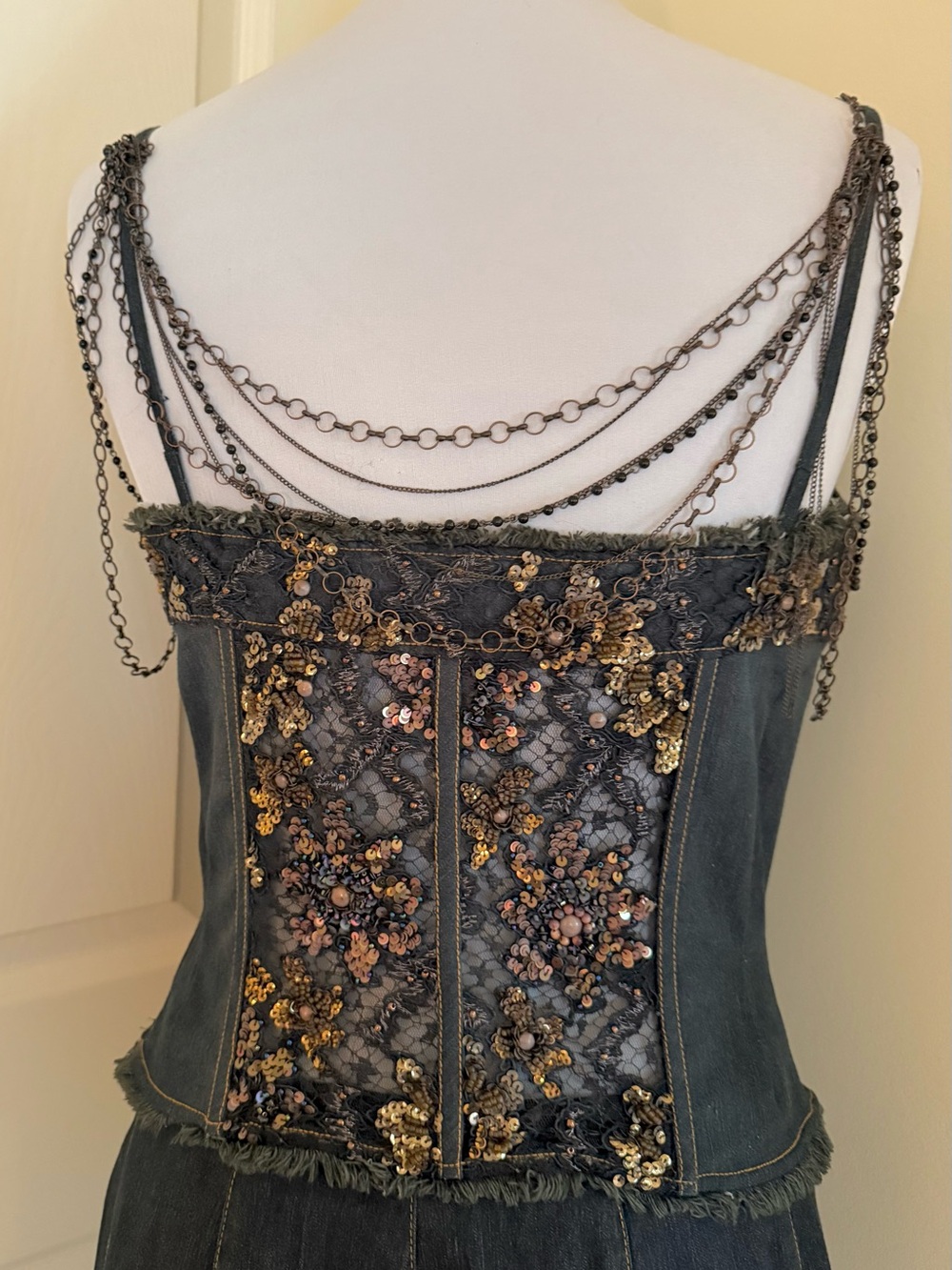 ORNA FARHO DENIM W/BEADING DRESSY 3 PSC SUIT TOP/SKIRT MANDALAY STYLE FR42/8US - Picture 4 of 13